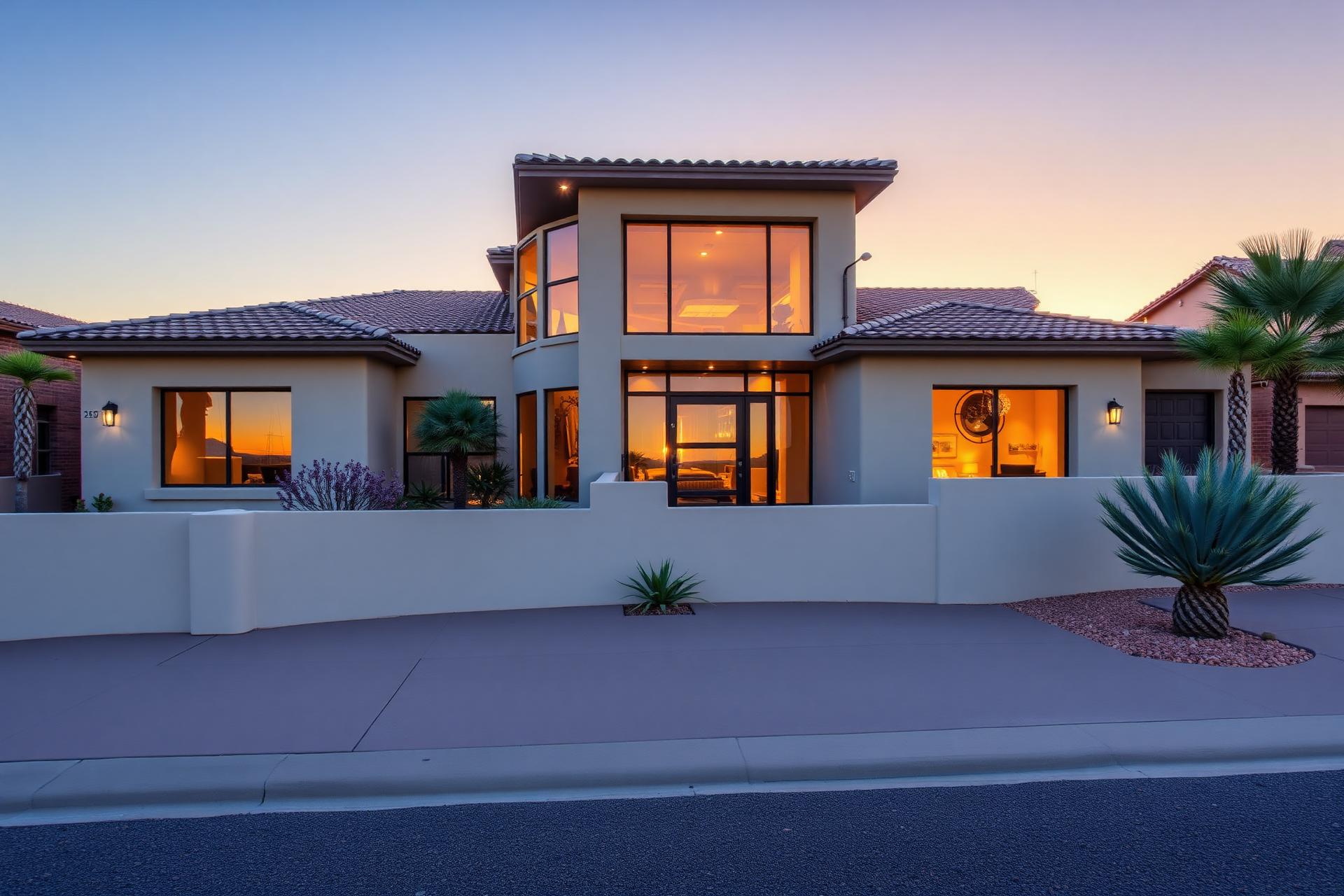 Luxury Arizona home at sunset with pristine exterior
